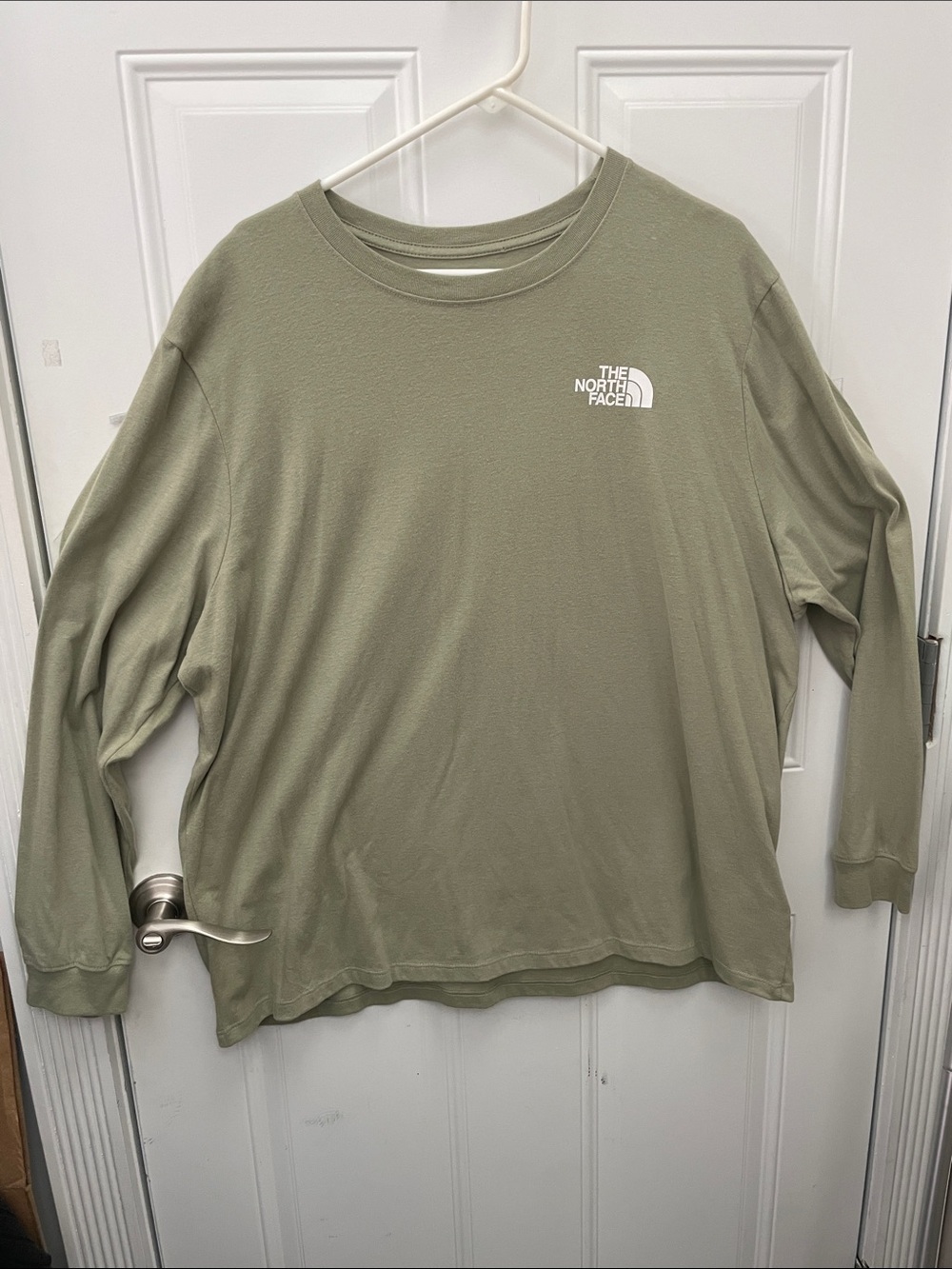 The North Face Olive Crewneck Long Sleeve Tee with White Logo